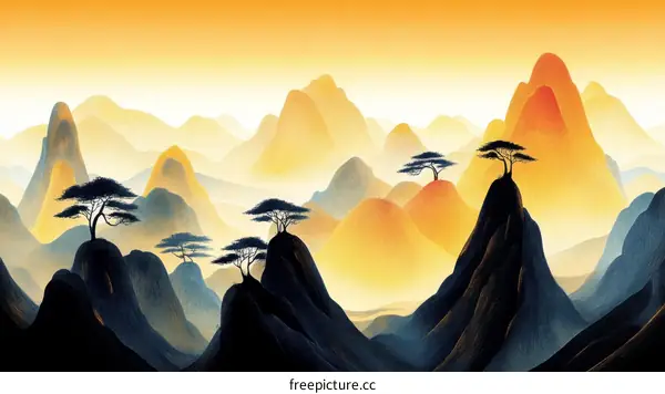 Sunrise Mountain Landscape Illustration