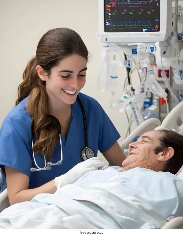 Nurse Caring for Patient in Hospital Bed