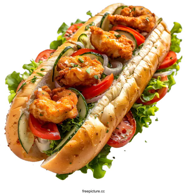 [Transparent Background PNG]Delicious Fried Fish Sandwich on White Background