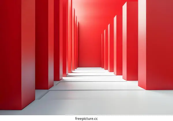 Minimalist Red and White Hallway Interior