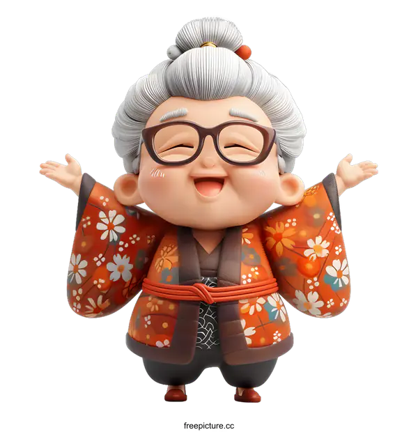 [Transparent Background PNG]Happy Grandmother Character in Traditional Clothing