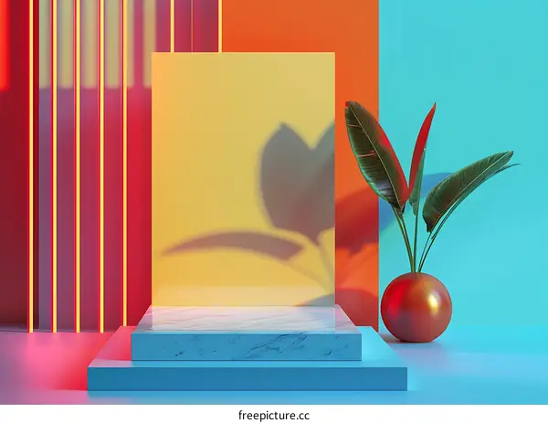 Abstract Minimalist Product Display With Palm Leaf