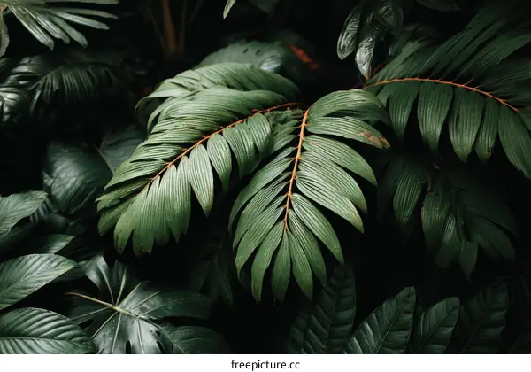 Closeup Tropical Lush Green Leaves Background