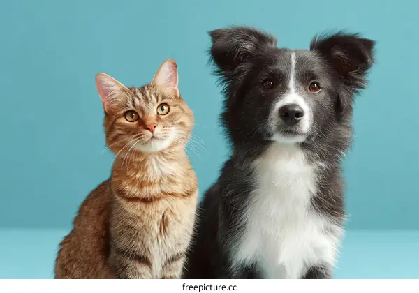 Cute Pets Together on a Teal Background