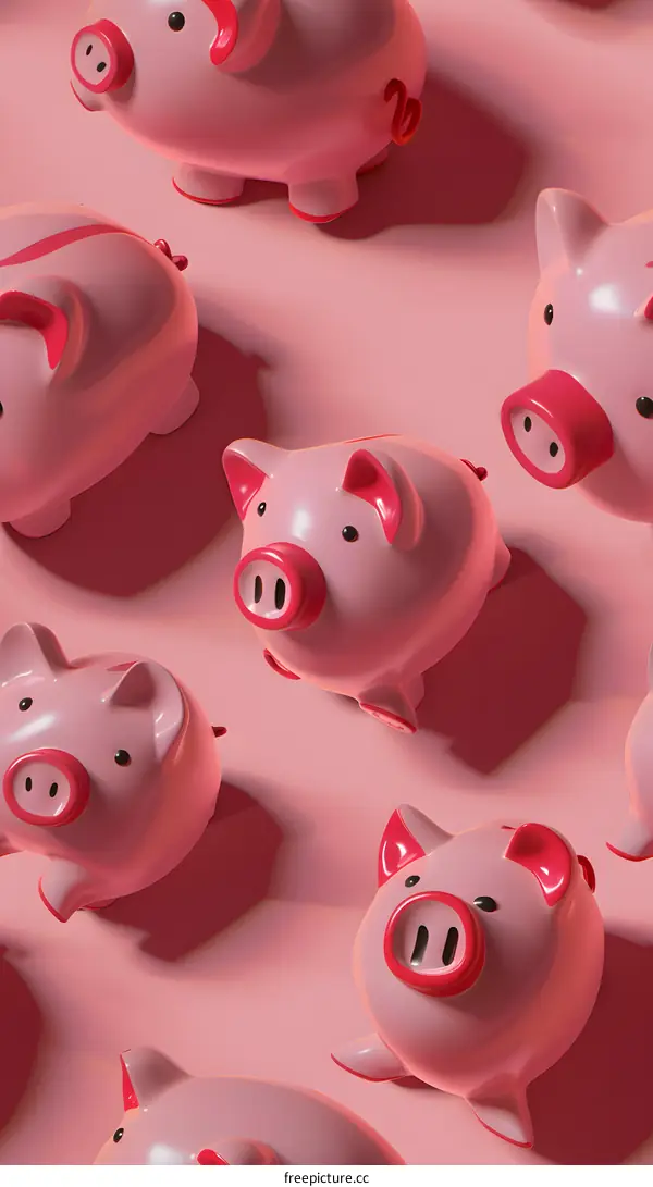 A pattern of pink piggy banks on a pink background