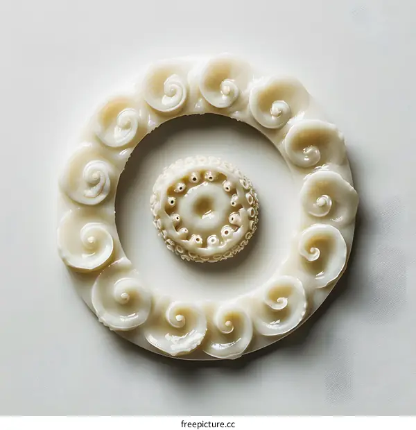 A 3D rendering of a decorative sculpted tile with an octopus in the center