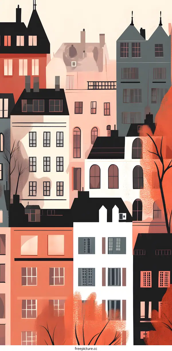 Colorful Illustration Of Buildings And Trees