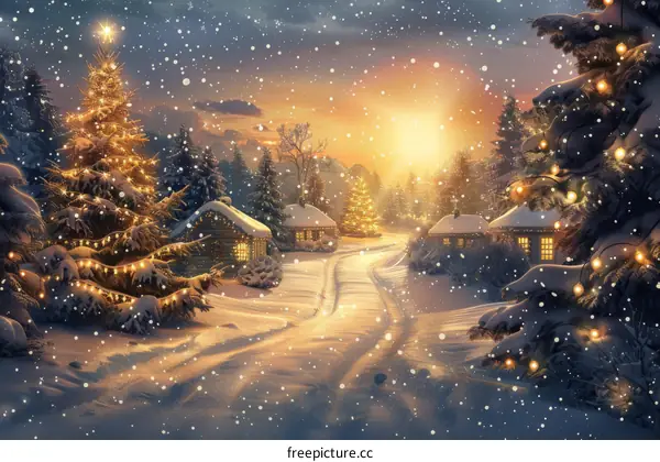 Snowy Christmas Village Scene