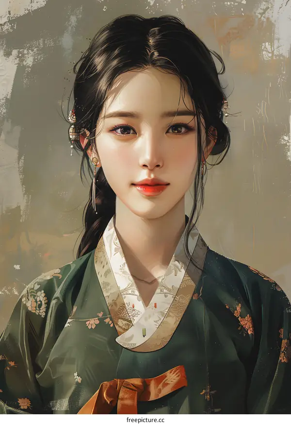 Portrait of a young Korean woman in traditional dress