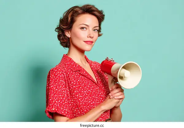 Woman Holding Megaphone in Retro Style