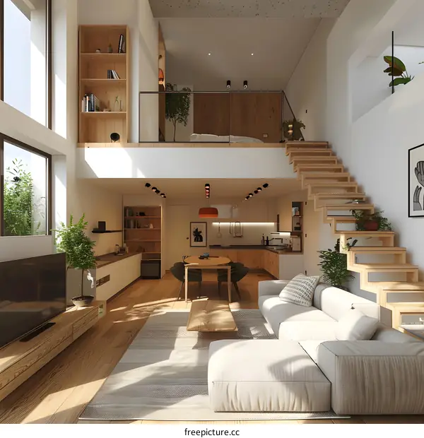 Bright and Airy Scandinavian Living Room With Wood Accents