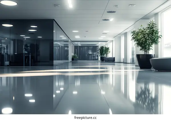 Modern Office Building Interior Design with Glass Walls and Natural Light