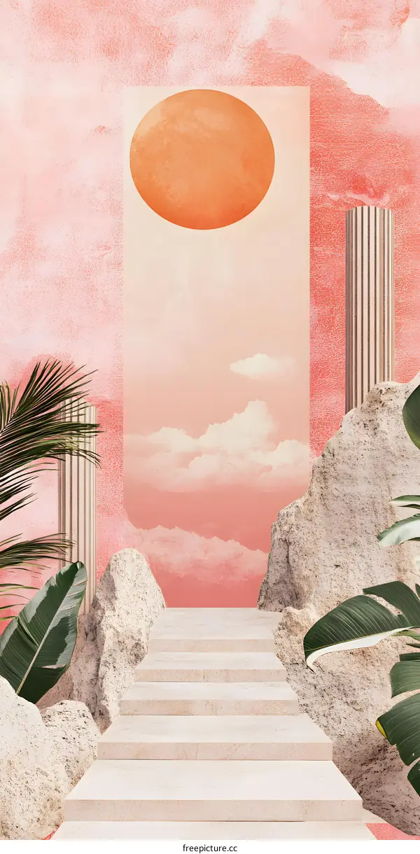 Pink Sky Dreamy Surreal Abstract Collage Illustration