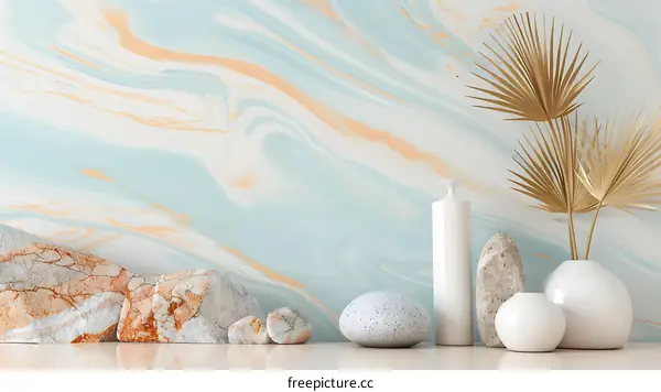 Abstract Marble Background With White and Gold Decor