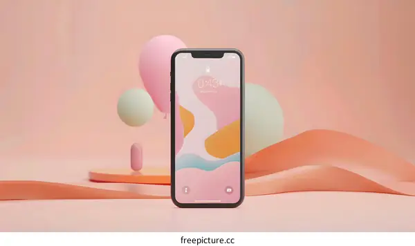 Minimalist Phone Mockup with Balloons and Abstract Background