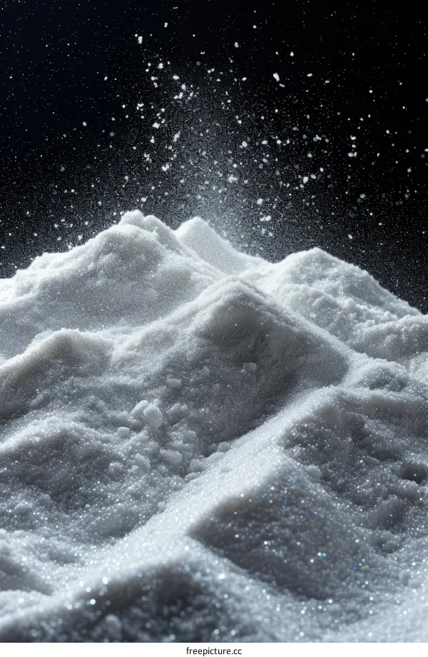 A mountain of white powder with a black background
