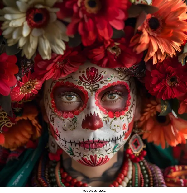 A woman wearing a traditional Mexican flower headdress
