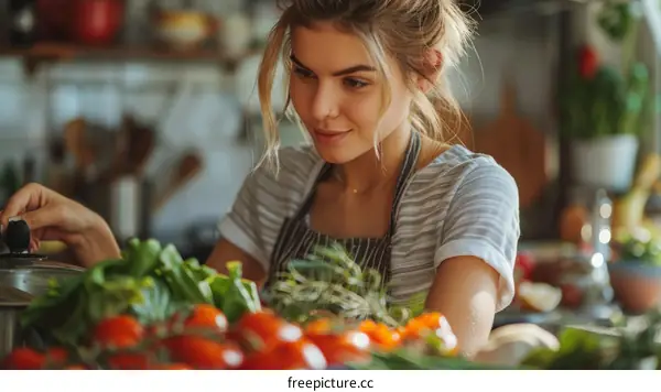 Young woman cooking in the kitchen