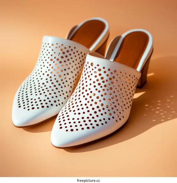 White leather mules with polka dot cutouts