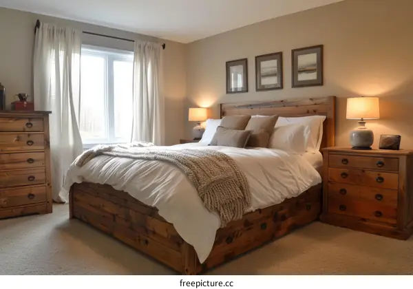 Rustic Wooden Bedroom with Cozy Comfort