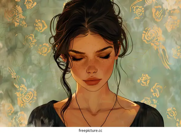 Portrait of a Woman with Closed Eyes and Freckles