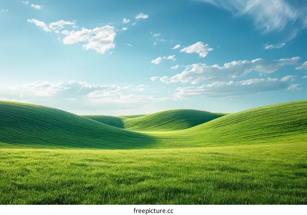 Green rolling hills under blue sky