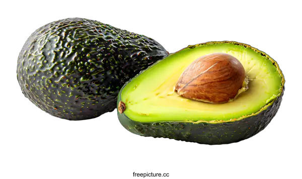 [Transparent Background PNG]Fresh Ripe Avocado Halved with Seed on White Background