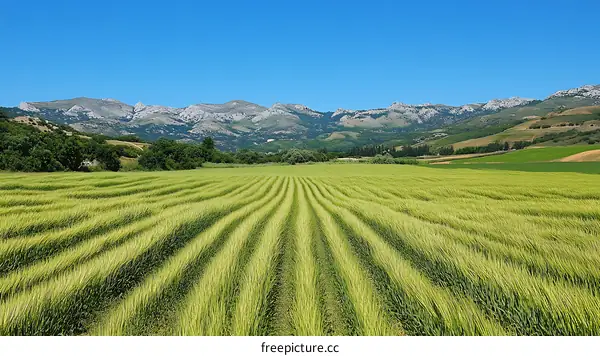 Vast Wheat Field Under a Clear Blue Sky