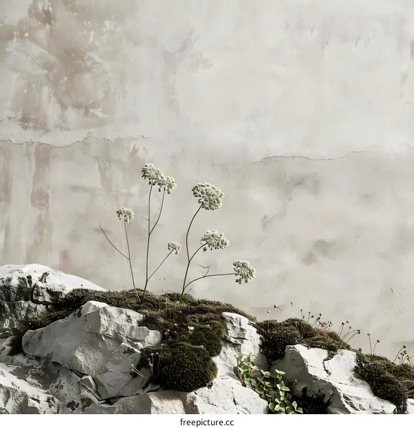 Minimalist Still Life with White Flowers and Stone