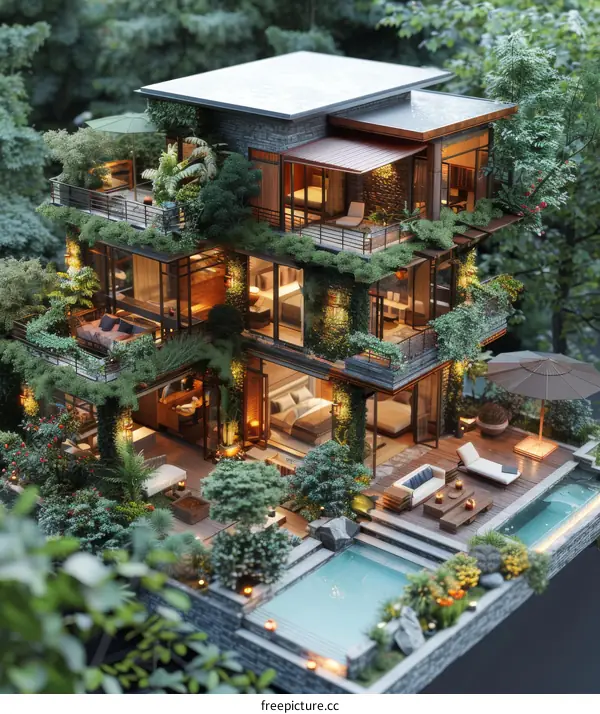 Modern Eco-Friendly Multi-Level Mansion Illustration