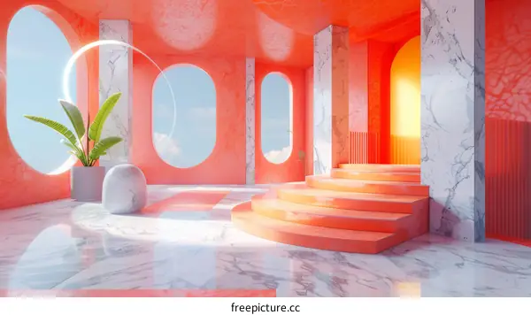 Modern Coral Interior Design Illustration
