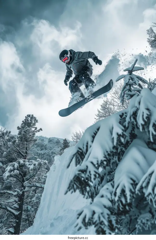 Man snowboarding off a cliff