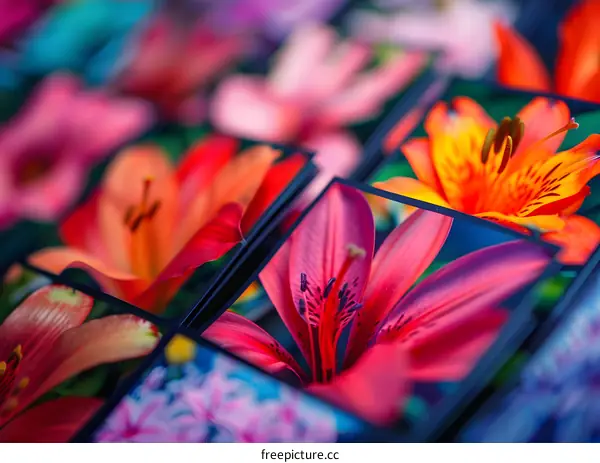 Closeup of Colorful Flowers with Black Frames