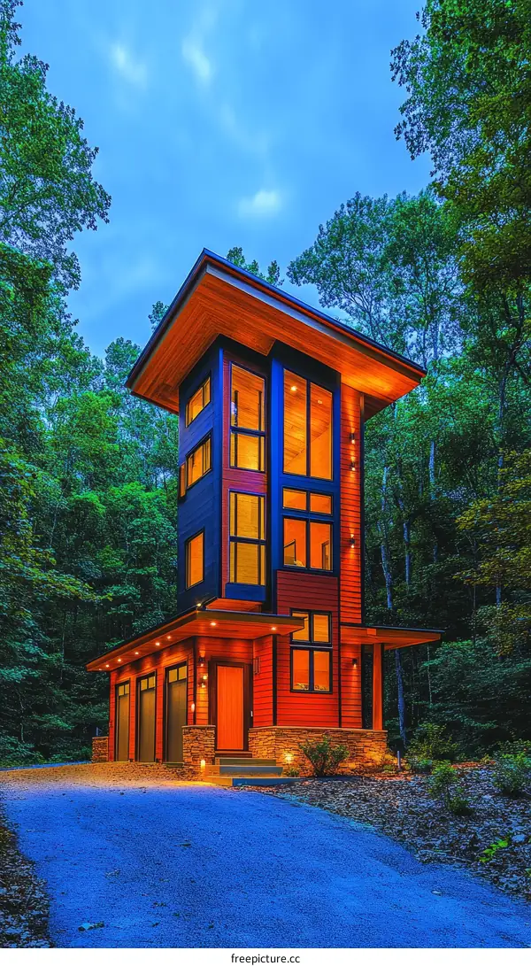 Modern Wooden House in a Forest Setting