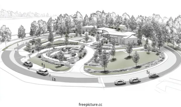 Architectural Design of Community Center with Landscaping