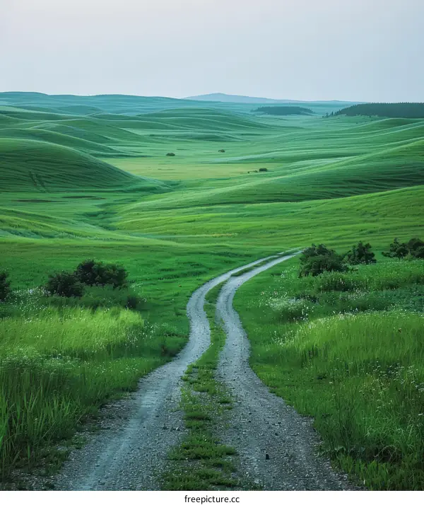 dirt road through the green rolling hills