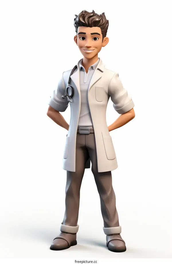 A cartoon doctor in a white coat with a stethoscope around his neck
