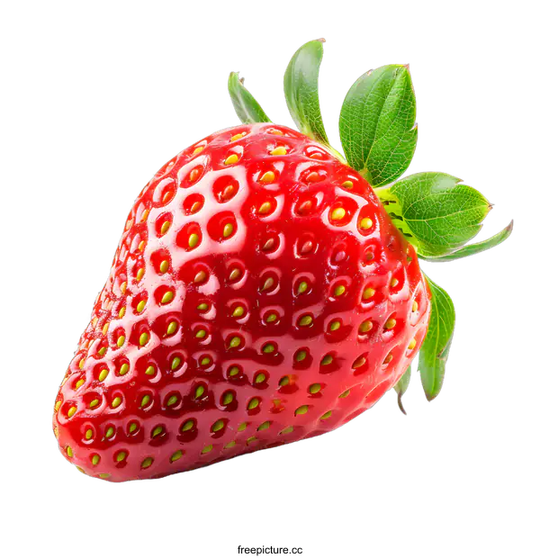 [Transparent Background PNG]Fresh Red Strawberry With Green Leaves Isolated On White Background