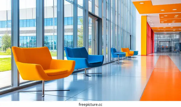 Modern Office Lobby with Colorful Accent Walls