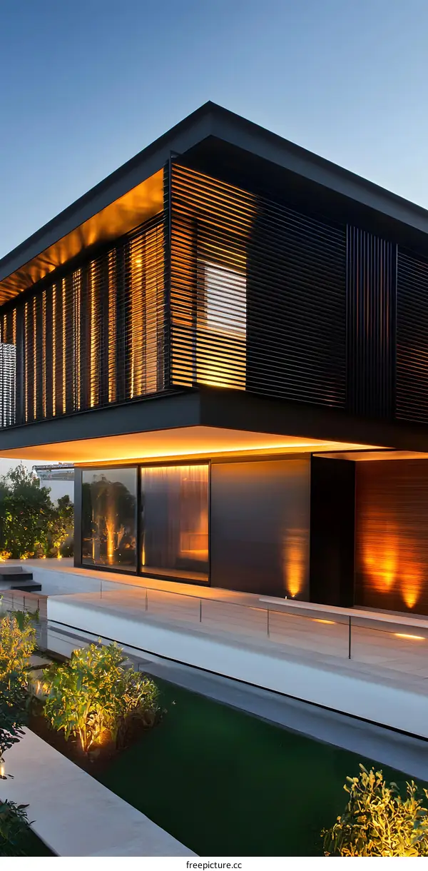 Modern Architecture House with Illuminated Facade