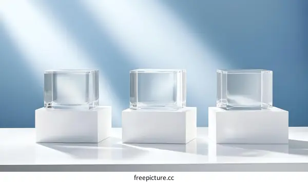 Transparent Cubic Boxes on White Pedestals
