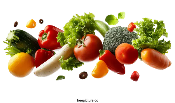 [Transparent Background PNG]Colorful Fresh Fruits and Vegetables in Motion