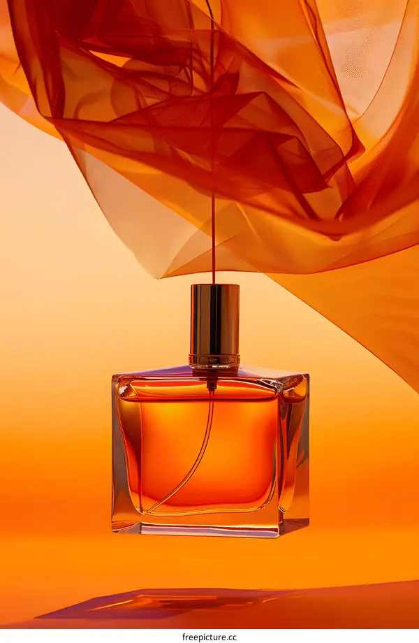 Orange Perfume Bottle With Sheer Fabric