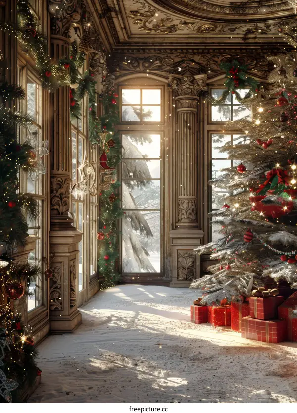 Christmas tree by the fireplace