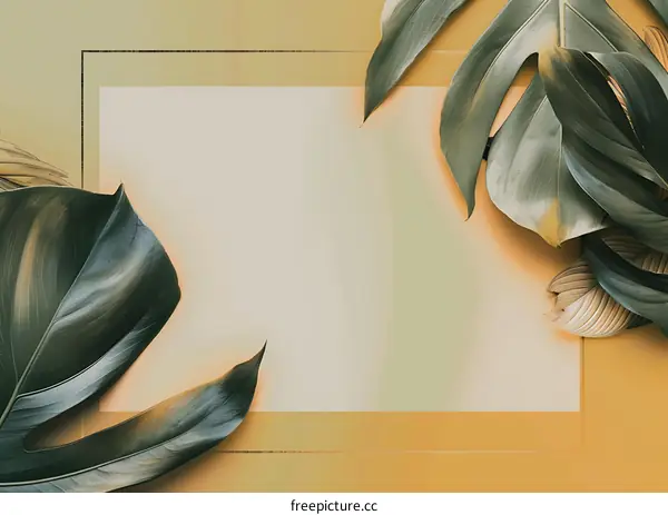 Tropical Leaf Frame on a Yellow and White Background