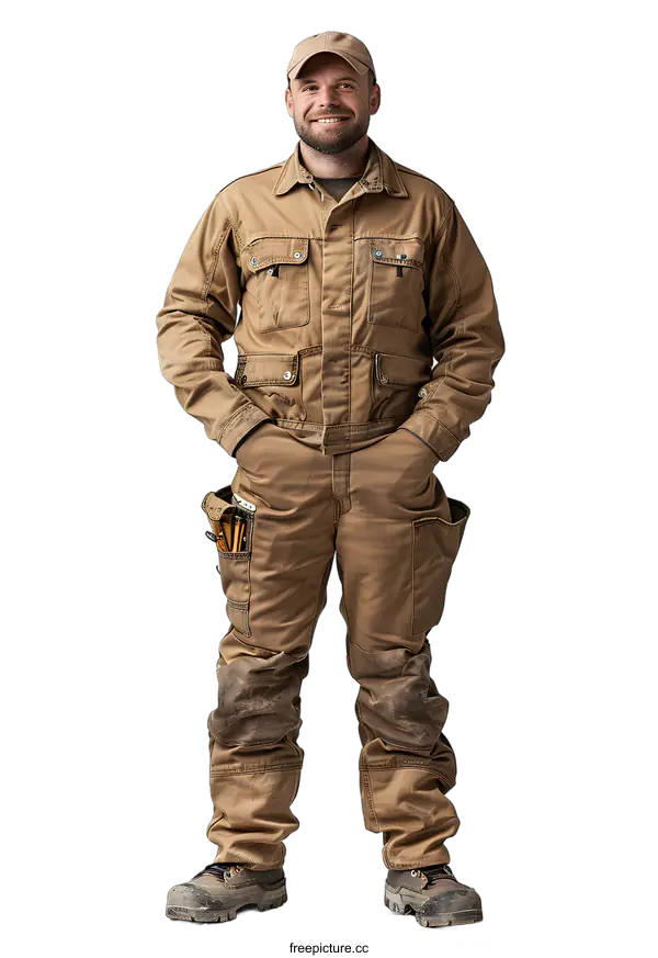[Transparent Background PNG]Portrait of a confident construction worker in uniform