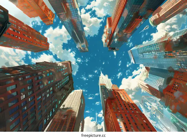 Looking up at the skyscrapers of Manhattan, New York City