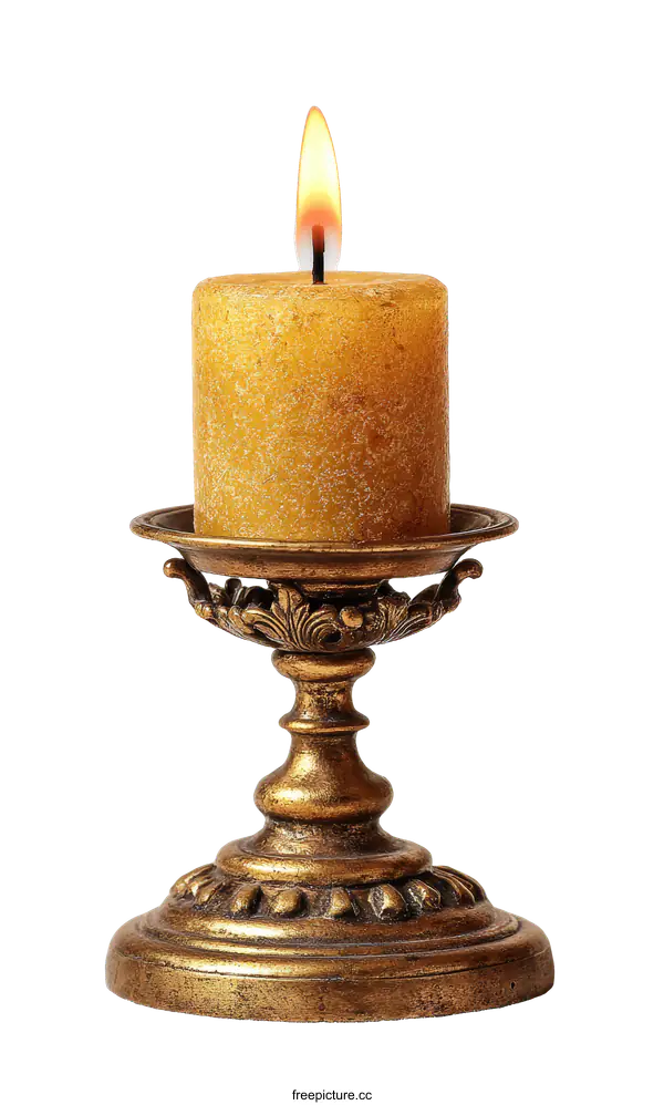 [Transparent Background PNG]Golden Candle Holder with Burning Candle
