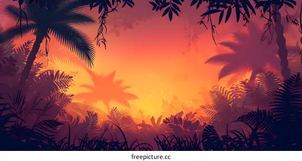 Tropical rainforest sunset