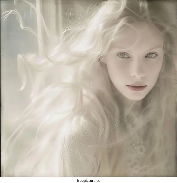 Portrait of a young woman with long white hair